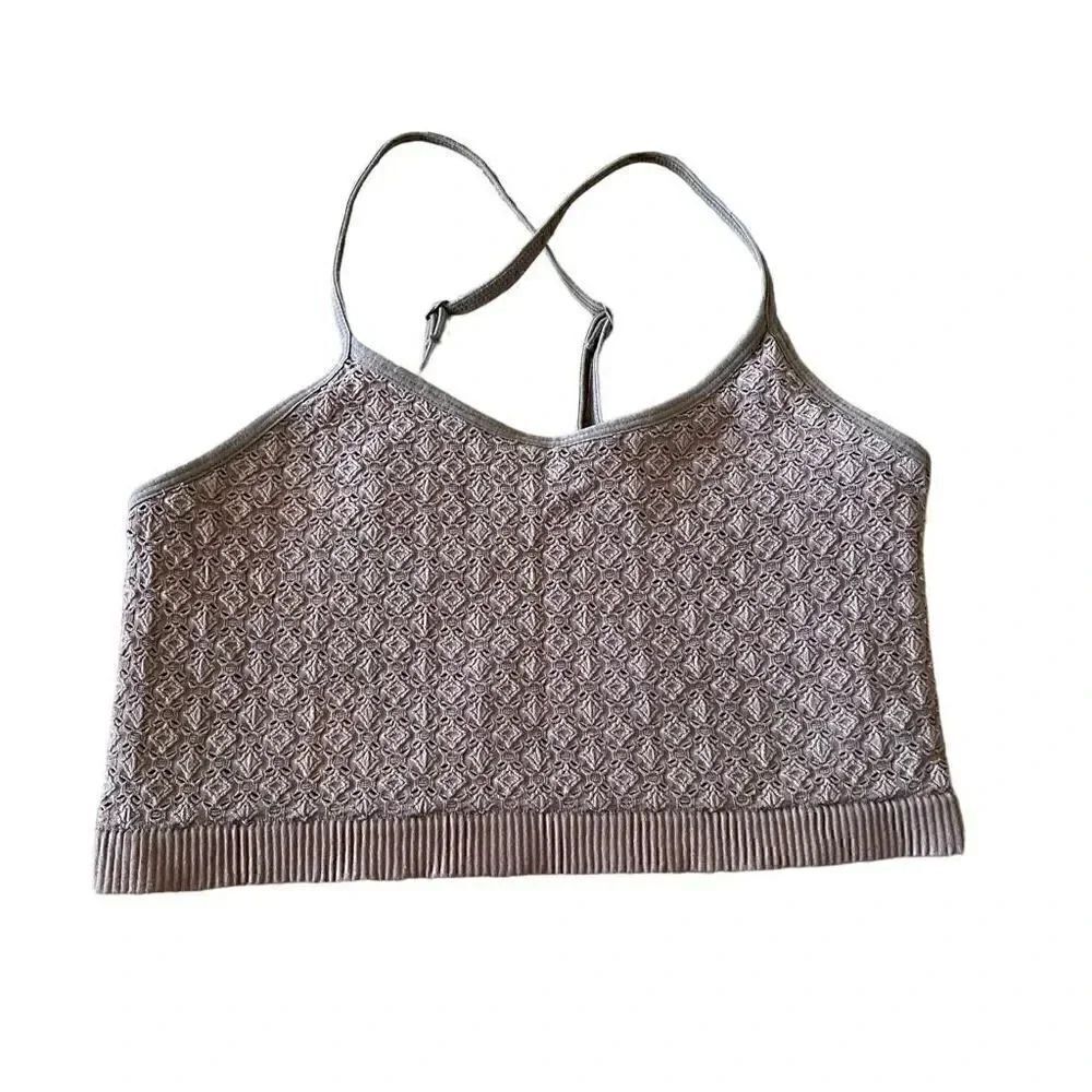 Taupe Women’s Adjustable Straps Crochet Running Yoga Bralette Sports Bra SZ XS